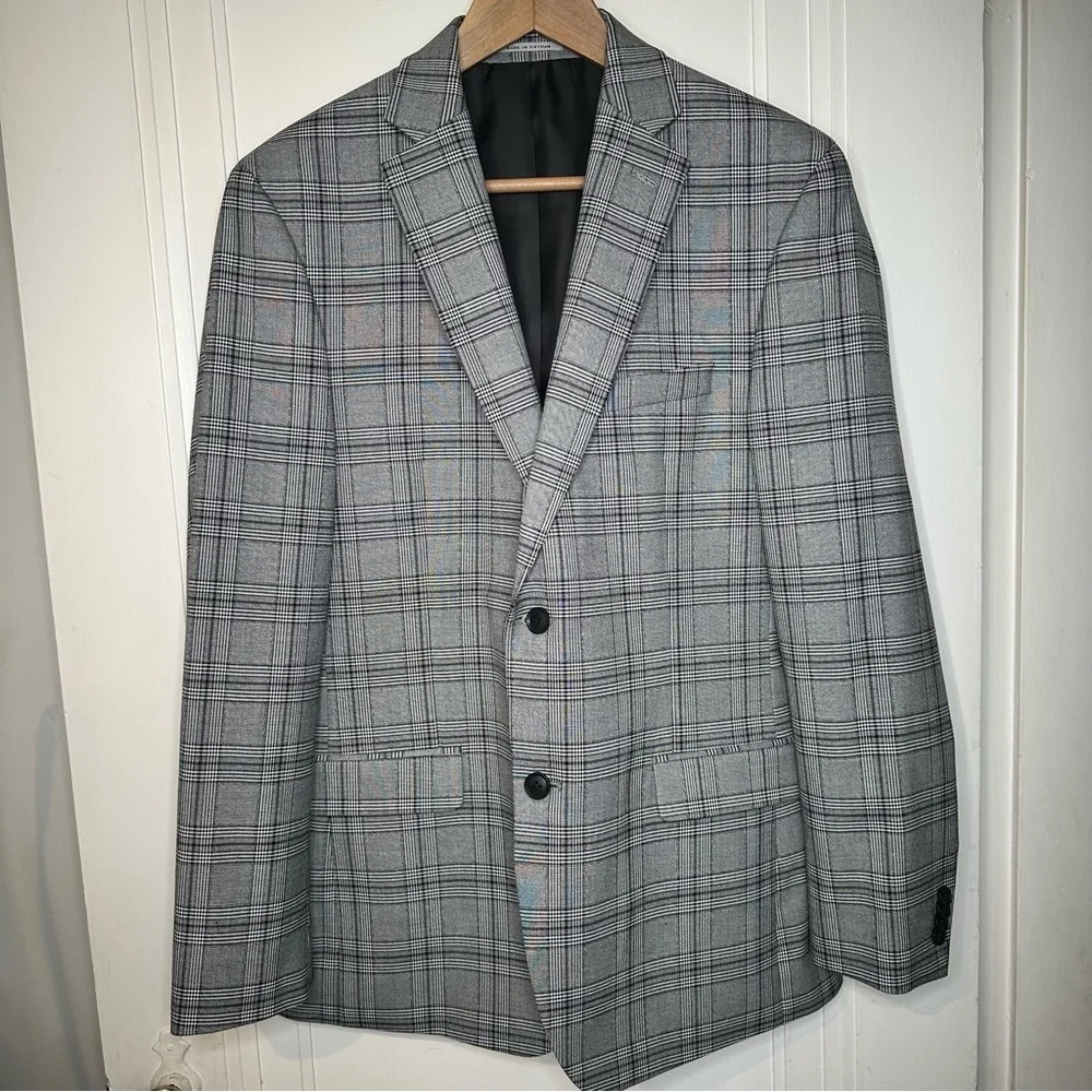 Alfani Gray Plaid Men's Blazer Slim Fit Jacket